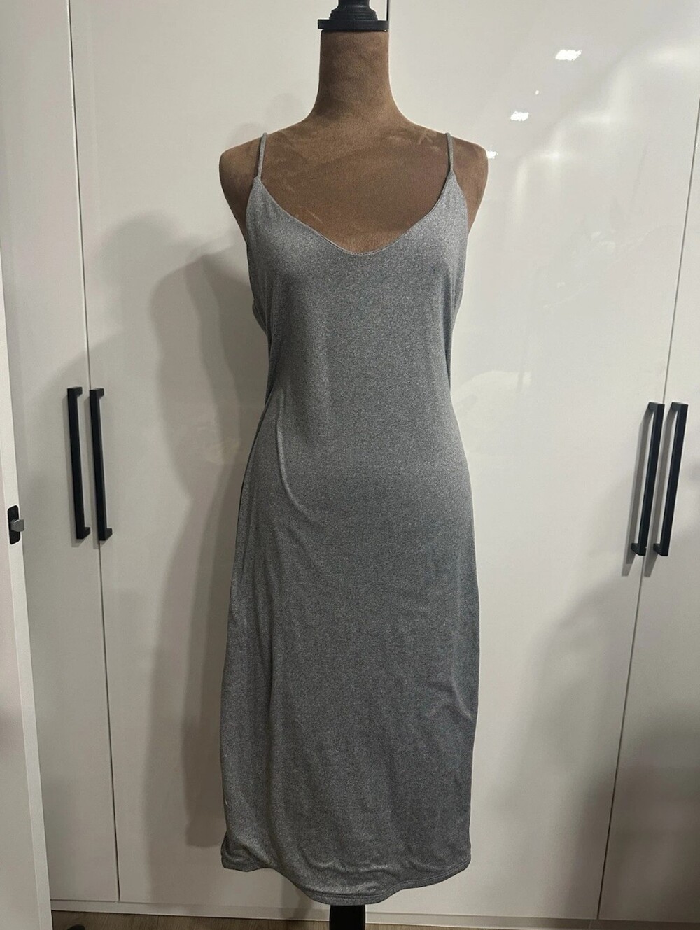 Silver Slip Midi Dress - Spaghetti Straps